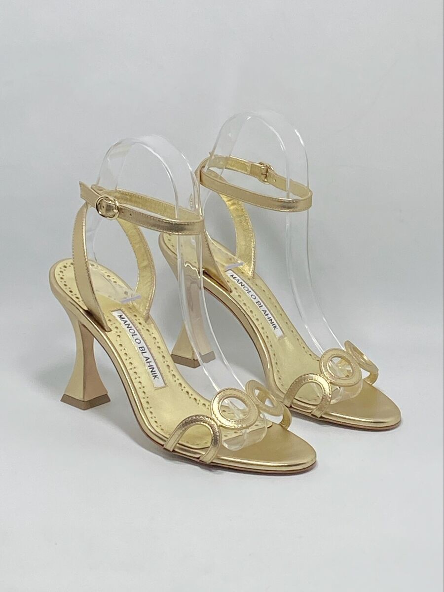 $925 Manolo Blahnik Kamistra Metallic Circle Cutout Sandal $925 Manolo Blahnik Kamistra Metallic Circle Cutout Sandal