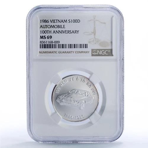 Vietnam 100 dong Jaguar Auto Cars Automobiles MS69 NGC silver coin 1986