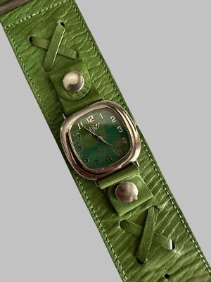 J Jill Green Dial Watch On Leather Bund Strap w/ 925 