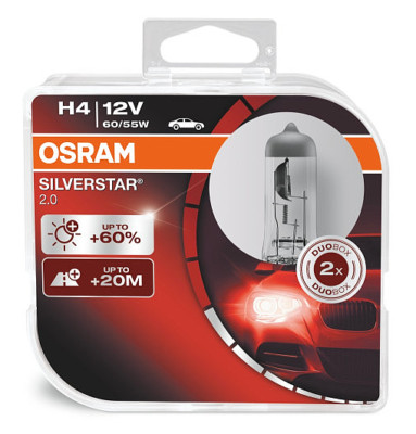 Osram Silverstar 2.0 H4 12V 60/55W Duo-Box Fernscheinwerfer , 64193SV2-HCB