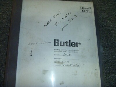 Butler Elgamill CS10 Horizontal Mill Owner Operator & Maintenance Manual