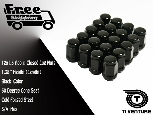 200PC DODGE FORD ACURA HONDA LEXUS GMC 12X1.5 BLACK CLOSED ACORN LUG NUTS 1.38" - Picture 2 of 5