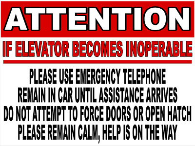 Attention If Elevator Becomes Inoperable Decal Multi-Pack. Size Options