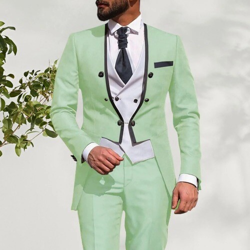 Men Suits Wedding Groom Tuxedos Slim Fit Casual 3 Piece (Blazer+ Vest+ Pants) - Picture 14 of 40