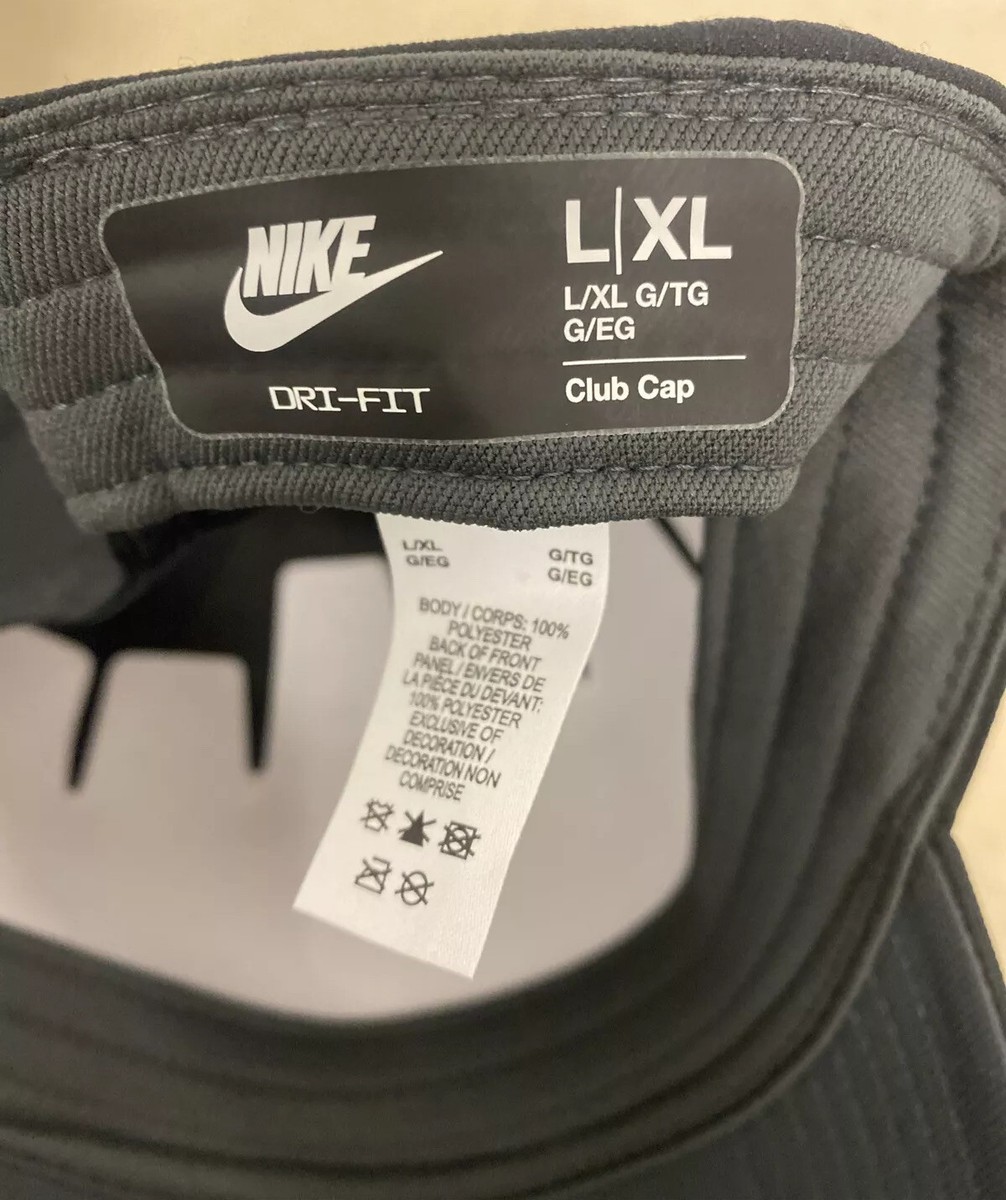 NIKE ADULT HAT CLUB CAP BLACK W/ WHITE SWOOSH L/XL DRI-FIT