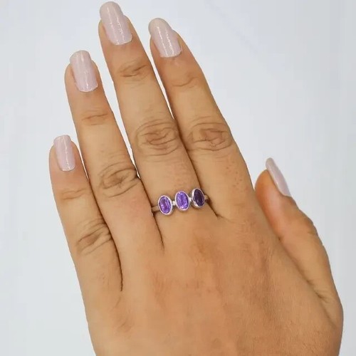 Bezel Set 0.99CT Oval Cut Simulated Amethyst Minimalist 950 Platinum Fine Ring - Picture 2 of 6