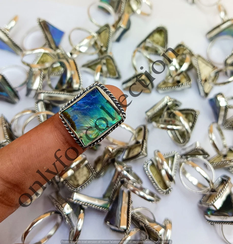 Compra lote al por mayor de anillos de lujo concha de abulón piedras preciosas enchapadas en plata de ley 925 Foto 4 de 4