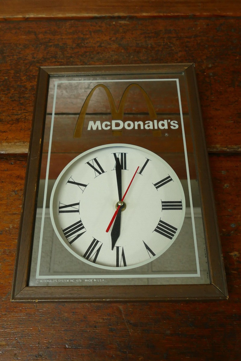 1978年　マクドナルド　ゴールデンアーチロゴ　ウォールクロック　看板　サイン Vintage 1978 Commercial MCDONALDS Golden Arches Store Owner Mirror