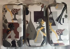 Abstract Women Print Long Wallet Double Zip Around Wristlet Wallet