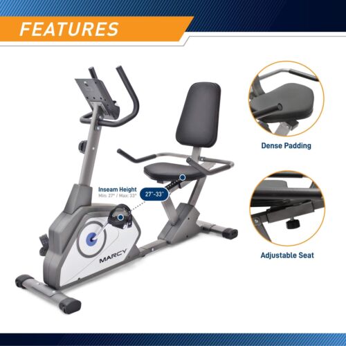 Marcy Magnetic Recumbent Exercise Bike with 8 Resistance Levels Grey - Picture 5 of 7