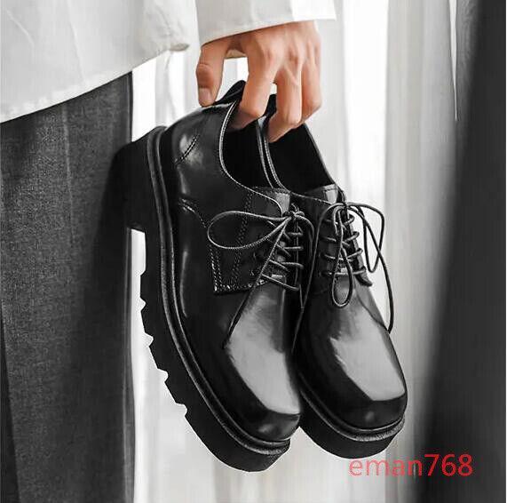 SAOLA Scarpe collegiali da uomo Oxfords punta tonda punta alta plateau stringate lucide per feste