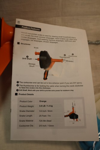Breezz Coclea di Scarico Pulitore Idraulico Tubo Nuovo Uso con il Trapano Elettrico - Foto 5 di 7