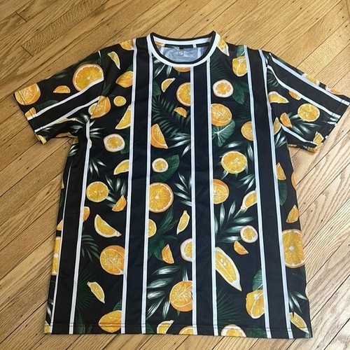 SouthPole XL Tropical Fruit Stripe Shirt Citrus Graphic Tee Streetwear Sommer - Bild 1 von 6