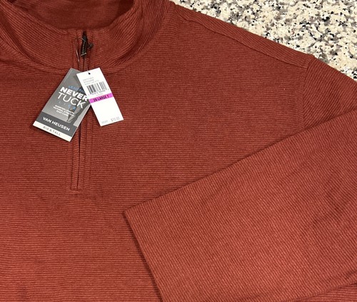New $70 Van Heusen Never Tuck Otto 1/4 Zip Pullover Auburn Red Rust 2XLT Tall - Picture 5 of 5