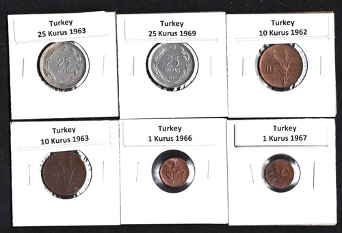 TURKIYE 1962-1969 SET OF 6 COINS