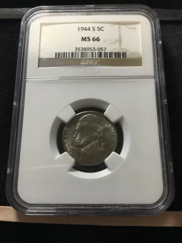 1944 S   USA, Five Cent, Wartime  Jefferson Nickel, NGC Graded MS-66  #057