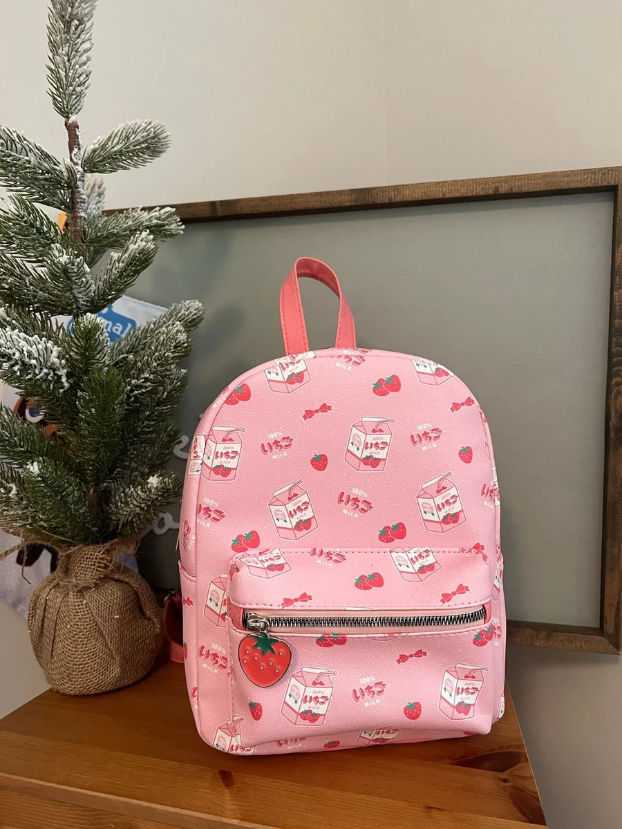 Pink Strawberry Mini Backpack Crossbody Bag