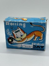 VTG 1950'S Tin Celluloid Wind-Up Flipover Cat With Ball Missing Key