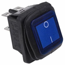 Blue Rectangle Illuminated On-Off Waterproof Rocker Switch 20A DPST IP67
