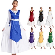 Womens Dress Metallic Patchwork Tunic Church Dancewear Lace-Up Lyrical Dance