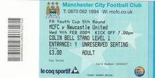 Ticket - Manchester City Youth v Newcastle United Youth 04.02.09 FA Youth Cup