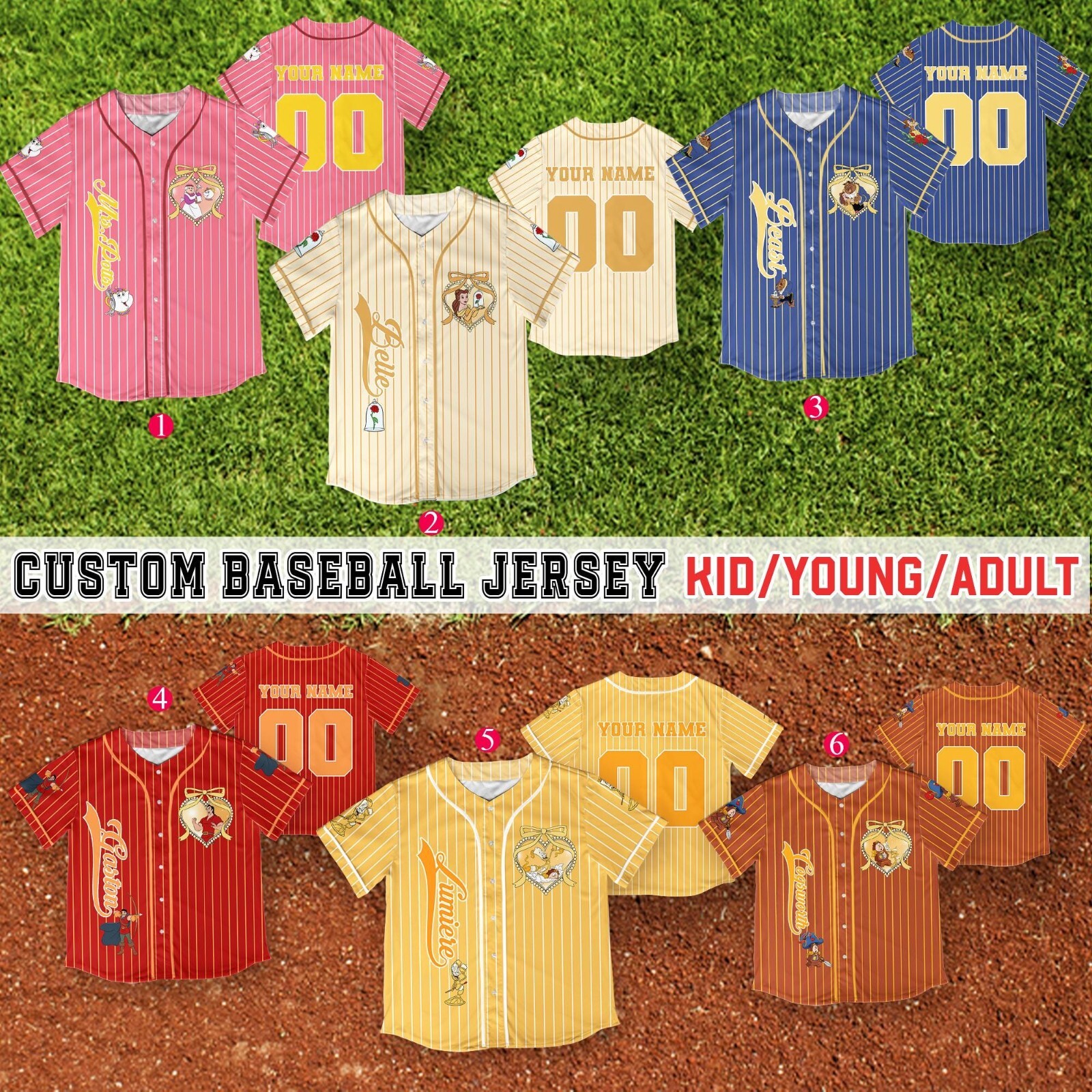 Disney Beauty and the Beast Coquette Custom Baseball Jersey for Kids Adults