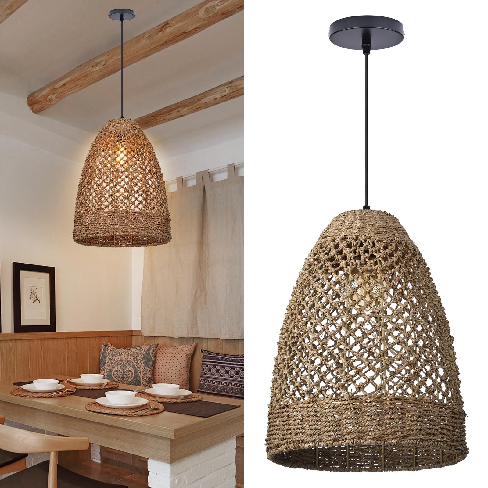 Arturesthome Pendant Light for Kitchen Island,Rattan Hanging Lamp Boho Chande...