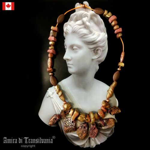 author jewelry luxury necklace handmade beaded ceramic pendant vintage natural - Picture 1 of 24