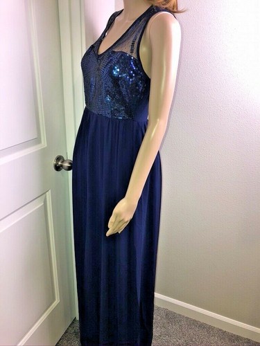 Anthropologie Ark & Co $120 Maxi Dress Sz S Navy Blue Illusion Sequin Bodice NWT - Picture 9 of 12