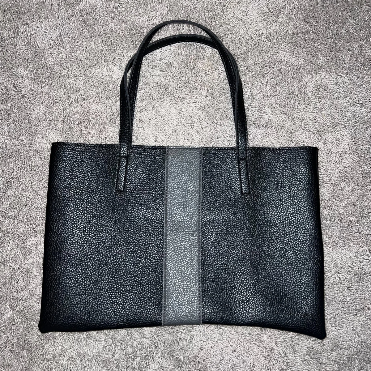 Vince Camuto Black Pebbled Vegan Leather Color Block Luck Tote Laptop Bag  17x11