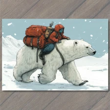 Art Print  Polar Bear Carrying Adventurer Rugged Gear Survival Arctic Frozen Wil