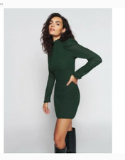 REFORMATION LEWIS MOCK RUFFLE NECK FOREST GREEN MINI DRESS sz 2