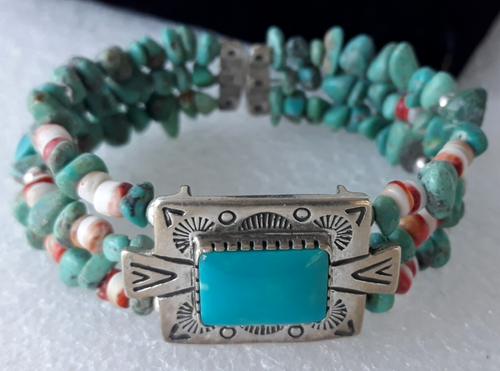 Carolyn Pollack ~ Relios Turquoise Beaded~ Sterling Silver ~ Cuff Bracelet - Picture 3 of 11