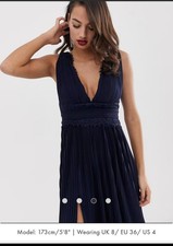 Asos Midi Dress Navy Blue Sleeveless V Neck Women's