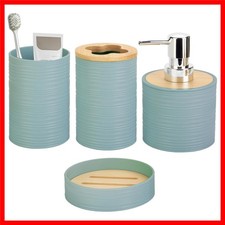 4 Piece Bamboo Bathroom Accessories Set, Boho Bathroom Decor, Aqua  Bathroom...