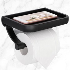 Toilet Paper Holder with Phone Shelf Aluminum Alloy Holder Matte Black