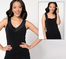 Breezies Comfort Breeze Reversible Seamless Tank Top Lace Neckline Black XL New