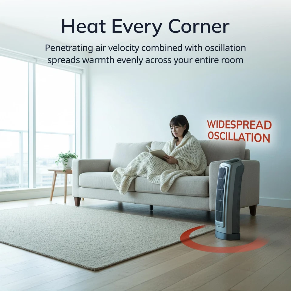 Torre Calentador de Espacio Cerámica Oscilante Portátil con Control Remoto y Temporizador, Gris Foto 4 de 4