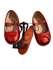 Wonder Nation Girls Red Ballet Flats Bow Accent Hook Loop Size 5