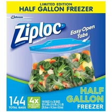 Ziploc Half gallon Freezer Bags (144 ct.),, 144Count () Original Version 