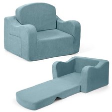 Comfy Toddler Chair for Kids, 2-in-1 Toddler Soft Plush Couch Corduroy Blue