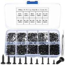 1200 Pcs Small Self Tapping Screws, M1 M1.2 M1.4 M1.7 Phillips Pan Head Screws,