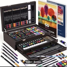 175 piece deluxe art set in Brown wooden box NEW Shipping Included