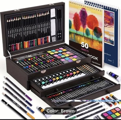 175 piece deluxe art set w/five media in Brown wooden box NEW Shipping Included