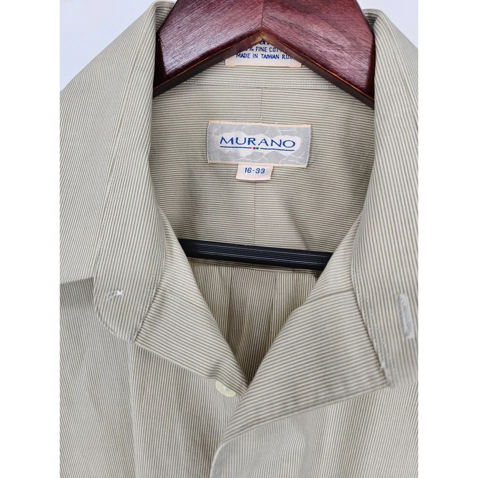 Vintage 1990s Dillards Murano Mens Sz 16-33 Cotton Dress Shirt Beige Tan — 第 2/4 张图片