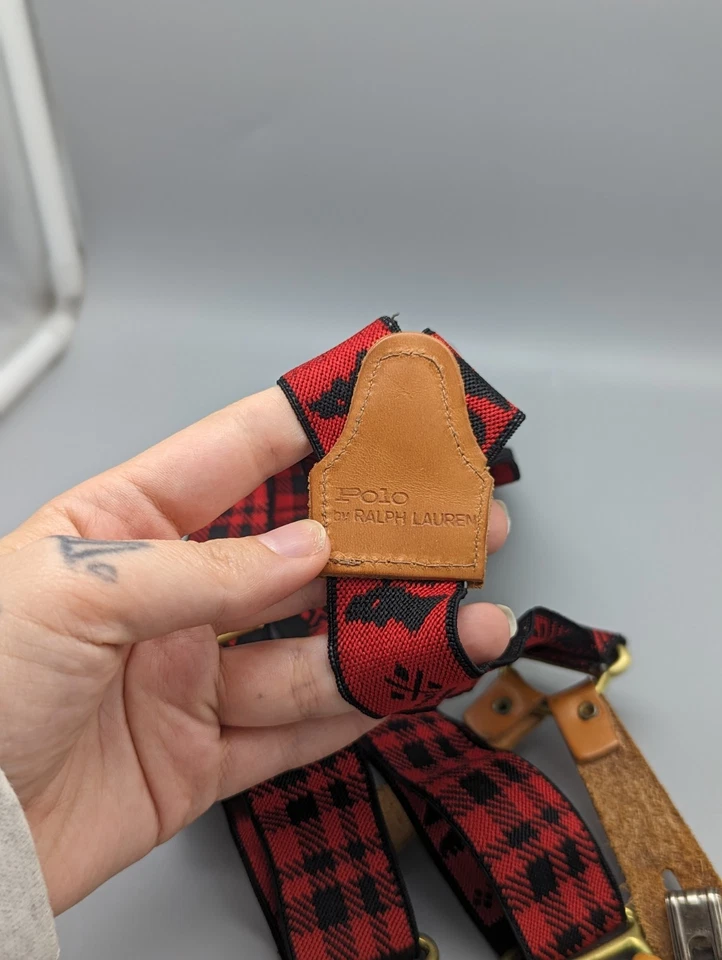 Polo Ralph Lauren клетчатые красные черные лосиные подтяжки скобы кожа зимние - Изображение 3 из 4