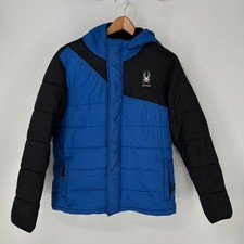 Spyder Jacket Boys Extra Large Blue Black Circuit Puffer Hooded Full Zip