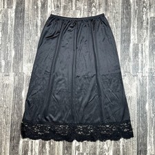 VASSARETTE Black Half SLIP Skirt LACE TRIM Womens 28" MED 11-105 Made in USA NEW