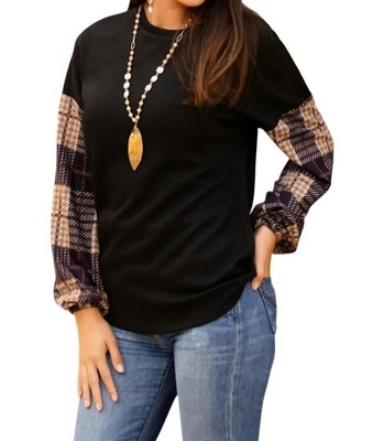 Sunshine & Rodeos New Womens Plaid Sleeve Cozy Soft Top in Black Size Medium M 