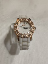 Women's Rose Gold Crystal Bezel Watch White Silicone Strap Quartz